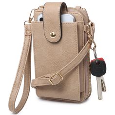 Fashion Crossbody Cell Phone Purse Wallet Wristlet Faux leather Zip around closure Gold-tone hardware Detachable shoulder strap & Wrist band L 4 * H 6.5 * W 1.5 Fashion Crossbody Cell Phone Purse Wallet Wristlet Cellphone Holder, Crossbody Phone Purse, Faux Leather Purse, Cell Phone Purse, Leather Shoulder Handbags, Wrist Band, Phone Purse, Crossbody Wallet, Shoulder Messenger Bag