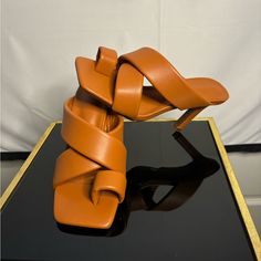 Square Toe Heels, Never Worn, Size 6/36 -1.5 In Heel Orange Open Toe Heels With Wrapped Heel, Orange Heels With Sculpted Heel For Spring, Orange Sandals With Sculpted Heel For Evening, Orange Open Heel Heels With Padded Heel, Orange Heels With Heel Loop For Evening, Orange Evening Heels With Heel Loop, Orange Block Heels With Padded Heel, Orange Sandals With Sculpted Heel For Parties, Orange Heels With Padded Heel And Round Toe