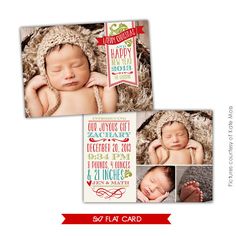 two christmas cards with photos of baby's birth