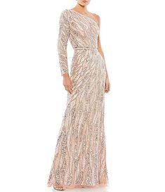 Mother of the Bride Dresses & Gowns | Dillard's One Sleeve Gown, Bead Belt, Sequin Belt, Mac Duggal Dress, Sleeve Gown, Mac Duggal Dresses, Trumpet Gown, Unique Prom Dresses, One Shoulder Gown