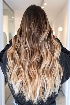 Blonde Ombre Highlights On Brown Hair, Brunette To Blonde Ombre, Straight Balayage Hair, Ombre Hair With Highlights, Blond Waves, Blonde Ombré Hair, Ombre Balayage Hair, Easy Long Hairstyles, Balayage Hair Ideas