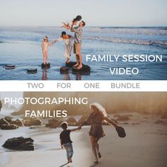 two photos side by side with the words family session video on them and an image of three people holding hands