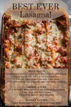 the best ever lasagna recipe is shown here