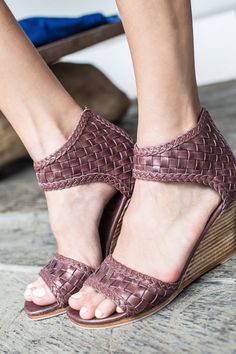 Wedding Wedges For Bride, Wedding Wedges, Sandals Wedding, Elf Shoes, Wooden Wedges, Woven Shoes, Brown Wedges, Brown Leather Sandals, Wedding Sandals