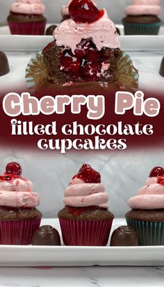 Cherry-filled cupcakes are the perfect mix of rich chocolate and fruity cherry goodness. These Chocolate Cherry Cupcakes are a must-try for dessert fans. Bake a batch and wow your family or guests with this easy Cherry Desserts idea. Box Cake Mix Cupcakes, Easy Cherry Desserts, Chocolate Cherry Pie, Cupcakes Simple, Boxed Cake Mixes Recipes, Cherry Pie Recipe