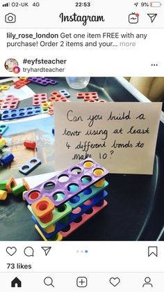 an instagram post with the caption'can you build a tower using art blocks? '