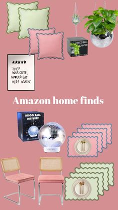 a pink wall with various items on it and the words amazon home finds above them