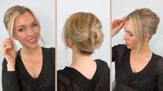 Bun Updo For Short Hair, Short Easy Updos, Easy Updos For Fine Hair For Work, Updos For Short Thinning Hair, Easy Wedding Hairstyles Do It Yourself Short Hair, East Short Hair Updo, Easy Updos For Short Thick Hair, Low Tucked Updo Short Hair, Short Fine Hair Ponytail