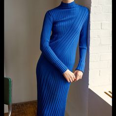 New With Tags, Size 4-6, Ribbed, Royal Blue Dress, Hits Mid Calf, Extreme Stretch, Very Forgiving, Turtle Neck, Long Sleeves, Cuffed Sleeves, Looks Better On Than Off, Great Year Round! Exaggerated Sleeves, Royal Blue Dress, Ribbed Dress, Boutique Collection, Topshop Dresses, Aviator Style, Ribbed Dresses, New Top, Party Looks