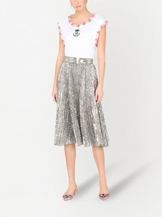 Shop Dolce & Gabbana sequin-embellished flared skirt with Express Delivery - FARFETCH Dolce E Gabbana, Flared Skirt, Dolce & Gabbana, Flare Skirt, Mid Length, Midi Skirt, Dolce And Gabbana, Sequin, Ballet Skirt