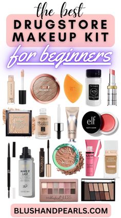 The Best Drugstore Makeup Kit For Beginners. Enjoy an awesome affordable makeup routine with this drugstore makeup kit guide for all skin types. | drugstore makeup starter kit beginners | must have drugstore makeup | drugstore makeup routine | budget friendly makeup routine | drugstore makeup tips | best drugstore foundation concealer primer powder beauty sponge blush bronzer eyeshadow mascara brow pencil setting spray. Drugstore Makeup Routine, Makeup Kit For Beginners, Affordable Eyeshadow Palettes, Bronzer Eyeshadow, Makeup Drugstore, Best Drugstore Foundation, Drugstore Makeup Tutorial