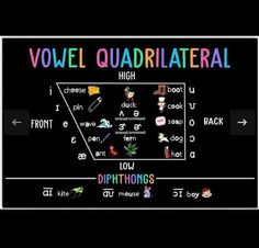 the words voel quadrilateral are written in different colors and font on a black background