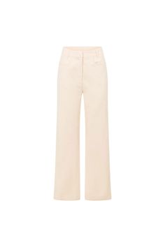 A cute styling piece for your wardrobe! The Merissa Pants are made from a natural cotton denim fabric in a cream hue. They are a high waisted style featuring twin pockets and full length legs. Get the look with the Loralei Top! Designed exclusively by Sabo. Cotton Wide Leg Jeans With Welt Pockets, Cream Wide Leg Pants With Five Pockets, Wide Leg Cotton Jeans With Welt Pockets, Beige Wide Leg Pants With Five Pockets For Work, Casual Beige Wide Leg Pants With Five Pockets, Cream Bottoms With Five Pockets For Work, Chic Cream Pants With Five Pockets, Trendy Beige Cotton Bottoms, Beige Pants With Patch Pockets For Fall