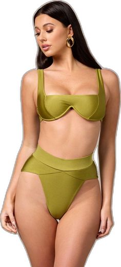 MBM Swim By Marcia B Maxwell model wearing Olive Green bikini Chance top and Wish bottom #color_olive The Square, Square Necklines, Square Neckline, Body Types, Energy, Collage, Square, Fabric, Gold