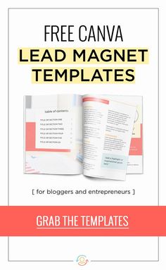 an open book with the title free canva lead magnet templates