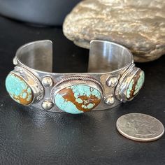 Mens Blue Turquoise #8 Navajo Sterling Silver Cuff Bracelet 14441 | eBay Handmade Western Turquoise Bracelets, Southwestern Style Turquoise Cuff Bracelet As Gift, Handmade Western Style Turquoise Bracelet, Handmade Western Turquoise Bracelet, Handmade Western Style Cuff Bracelets, Turquoise Southwestern Cuff Bracelet As Gift, Adjustable Turquoise Bangle For Collectors, Southwestern Turquoise Cuff Bracelet As Gift, Southwestern Style Turquoise Cuff Bracelet For Gifts