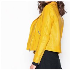 Yellow Retro Women Fashion Leather Jacket Yellow Retro Women Fashion Leather Jacket is one of our signature jackets we offer. A staple that is a must for your closet. The jackets that will leave you in awe for wanting more. Our slim-fit biker jacket range will impress you, with the addition of this Slim Fit Black Red Front Yellow Retro Women Fashion Leather Jacket you would love to incorporate this into your wardrobe. Details Style : Motorcycle Color : Yellow Material : Genuine Leather Zipper : Retro Leather Jacket, Yellow Leather Jacket, Fashion Leather Jacket, Fitted Biker Jacket, Women Leather Jacket, Fake Leather Jacket, Leather Clothes, Leather Jacket Style, Retro Women