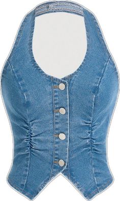 Sleeveless Denim Blue Crop Top, Y2k Stretch Denim Tops, Stretch Denim Blue Sleeveless Crop Top, Trendy Sleeveless Denim Crop Top, Blue Y2k Denim Top For Summer, Trendy Sleeveless Medium Wash Crop Top, Trendy Medium Wash Sleeveless Crop Top, Fitted Sleeveless Denim Top, Trendy Fitted Sleeveless Denim Top