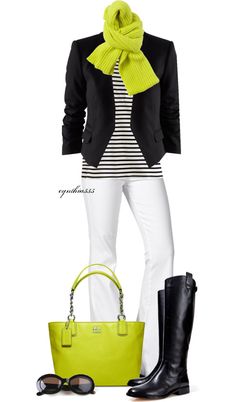 replicate with my navy and white stripe shirt; cabi blue blazer and jeans; add a bold color accent Mode Ab 50, Street Mode, 50 Style, Mode Casual, Outfit Combinations, Spring Green, Color Combo, Looks Style, White Pants