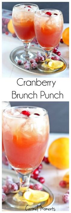 cranberry brunch punch is served in coupe glasses