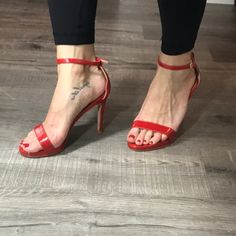 Like Stuart Weitzman - Never Worn - Simple Classic Red Heels. Fits Like A 7.5 Red Heels With Heel Loop For Evening, Red Sandals With 4-inch Heel For Formal Occasions, Red Formal Sandals With 4-inch Heel, Comfy Casual Summer Outfits, Straps Heels, Travel Sandals, Trendy Outfits For Teens, Summer Work Outfits, Red Heels