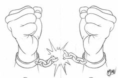 a drawing of two hands with chains on them and one hand holding the other's fist