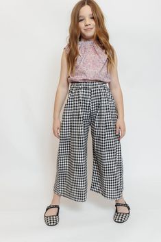 WIDE LEG GINGHAM PANTS Spring Wide Leg Pants With Smocked Back, Summer Plaid Wide Leg Bottoms, Casual Gingham Wide Leg Bottoms, Summer Wide Leg Plaid Bottoms, Summer Plaid Wide-leg Bottoms, Casual Wide Leg Gingham Bottoms, Black Wide Leg Bottoms With Houndstooth Pattern, Plaid Wide-leg Pants For Spring, Spring Plaid Wide-leg Pants