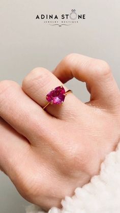 Gold Heart Ring set with a Created Pink Alexandrite in a perfect diamond cut & flawless clarity, at 8x8mm (2 Carats) 💖 Pink Promise Ring, Gold Heart Ring, Alexandrite Ring, Gold Heart, Pink Diamond, Heart Of Gold, Promise Ring, Diamond Cut