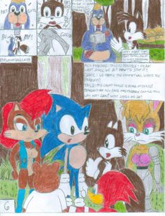 a drawing of sonic the hedgehog and other cartoon characters