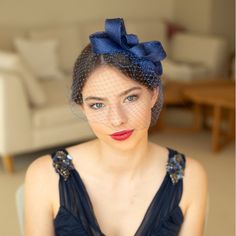 The fascinator and veil in rich royal blue colour has simple, understated design, yet it is  a striking headpiece for a wedding guest or bridesmaid. Elevate your style with a touch of minimalist charm and understated elegance. This accessory effortlessly provides the essence of femininity, making it the perfect choice for those seeking refined sophistication. Pictured in royal blue. Available in various colours, please, see pictures and colour option menu. The bow headpiece features a unique des Royal Blue Fascinator For Royal Ascot Wedding, Royal Blue Fascinator For Wedding And Royal Ascot, Royal Blue Fascinator For Wedding At Royal Ascot, Elegant Royal Blue Fascinator For Wedding, Royal Blue Wedding Fascinator, Elegant Royal Blue Wedding Fascinator, Royal Blue Fascinator, Blue Hair Bows, Blue Fascinator