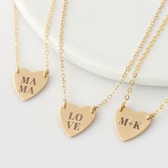 Custom Heart Necklace Gold LOVE Necklace Personalized by LEILA Jewelry Date Necklace, Heart Necklace Gold, Initials Necklace, Anniversary Dates, Gold Heart Necklace, Personalized Valentines, Layered Jewelry, Necklace Personalized, Beautiful Heart