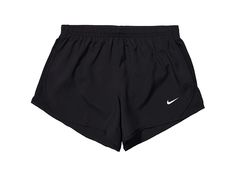 Nike Kids Dry Tempo Running Short (Little Kids/Big Kids) - Girl's Shorts : Black/Black/Black/White : The primary materials that compose this product contain a minimum of 20 percent recycled content. ; Featuring perspiration-wicking Dri-FIT tech, a regular fit and movement-friendly fabric, these Nike Kids Dry Tempo Running Shorts will keep her on time and on the move. Elastic waist with interior drawstring provides a secure fit. Built-in briefs with lined gusset for support and comfort. Trademark Cute Nike Shorts, Nike Shorts Outfit, Cute Outfits To Wear, Clothes Shorts, Short Nike, Black Running Shorts, Nike Shorts Women, Cloth Shorts, Black Nike Shorts