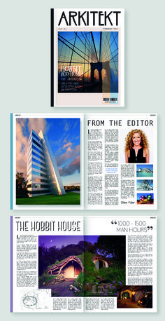 the front and back pages of an architectural brochure, with images of buildings