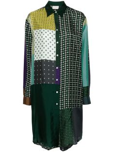 black/multicolour silk textured finish mix print classic collar long sleeves buttoned cuffs curved hem front button fastening Yoko London, City Dress, Summer Beach Wear, Mixing Prints, Lady Dior, Print Shirt, Coat Dress, Jacket Tops, Denim Dress