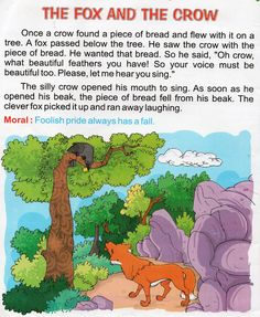 the fox and the crow story book with an image of two foxes in front of trees