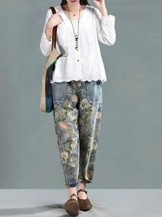 Sku CY-!27219 Material >90%Cotton Style Loose , Plus Size , Harem pants Feature Embroidered Occasion Going out , Casual , Vintage Seasons Spring , Summer , Autumn Type Jean Pants Bottoms Color BLUE,LIGHT BLUE Size FREE SIZE Size chart: Please consult the size chart we provide for this item's measurements to help you decide which size to buy. Please note: There may be 1-3cm differ due to manual measurement. CMINCH Cm Waist Hips Length FREE SIZE 66-84 114 87 Spring Baggy Ankle-length Jeans, Baggy Wide Leg Bottoms With Floral Embroidery, Baggy Ankle-length Jeans For Spring, Blue Baggy Embroidered Bottoms, Blue Straight Leg Bottoms With Floral Embroidery, Spring Baggy Straight Leg Pants, Casual Baggy Pants With Floral Embroidery, Casual Wide Leg Jeans With Floral Embroidery, Spring Cotton Embroidered Bottoms