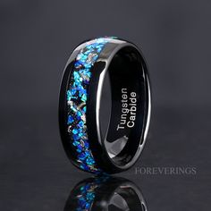 Positive Attributes, Opal Wedding Band, Gibeon Meteorite, Black Tungsten Rings, Opal Wedding, Black Tungsten, Wolfram, Opal Color, Tungsten Ring