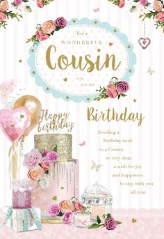 a birthday card with flowers and gifts