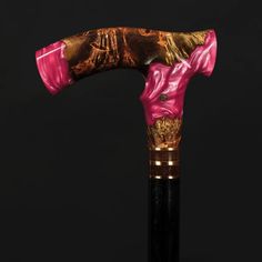 Pink Resin Walking Stick, Wood And Resin Walking Cane For Young People | ART WALKING STICKS Stick Wood, Natural Accessories, Wood And Resin, Walking Cane