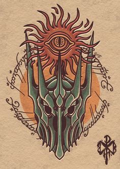 a drawing of an all seeing mask with the sun in the middle and symbols around it