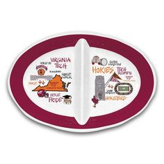 a red and white plate with the words virginia tech on it's center section