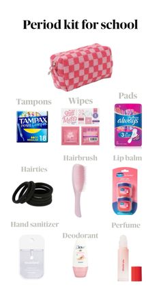 You can add extra stuff if u want to! (Not all of this is needed) #periodkit #stuff #fyp Period Kit For School, Period Kits For Middle School, Kit For School, First Period Kits, School Emergency Kit, School Backpack Essentials, School Survival Kits, Travel Packing Checklist, Period Kit