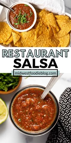 the restaurant salsa is served with tortilla chips and guacamole on the side