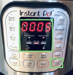 an instant pot pressure cooker with the time displayed