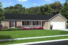 this is an artist's rendering of the front of a house with landscaping and trees