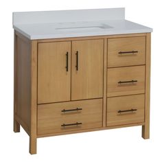 a bathroom vanity with two drawers and a white counter top on an isolated white background