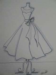 a drawing of a dress on a mannequin with a ribbon around the waist