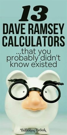 a white pig with glasses on it's head and the words 13 dave ramsey calculators that you probably didn't know excited about