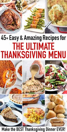 Thanksgiving Menu Planner collage with over 45 Thanksgiving recipes from Thanksgiving turkey and main dishes to Thanksgiving sides, Thanksgiving desserts, and more. Thanksgiving Menus Ideas, Christmas Turkey Dinner Menu Ideas, Thanksgiving Day Recipes, Thanksgiving Day Menu Ideas, Thanks Giving Menu Ideas, American Thanksgiving Food, Turkey Dinner Ideas Thanksgiving, Traditional Thanksgiving Menu List, Classic Thanksgiving Menu List