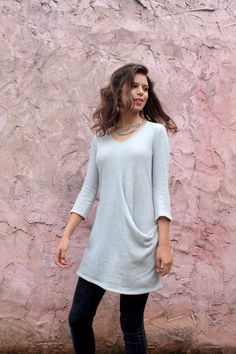 Personal style, original unique and handmade casual clothes. Yoga Clothes | Must have Clothing  #yogastyle  #yogaclothing #yoga. #yogaapparel #leggings #comfortable Casual 3/4 Sleeve Tunic For Daywear, Casual Beach Tunic With 3/4 Sleeves, Women Tunic Dress, Casual Tunic With 3/4 Sleeve And Relaxed Fit, Fitted Lagenlook Long Sleeve Tunic, Casual Flowy Maxi-length Tunic, Red Top Women, Bohemian Wear, Tunics With Leggings